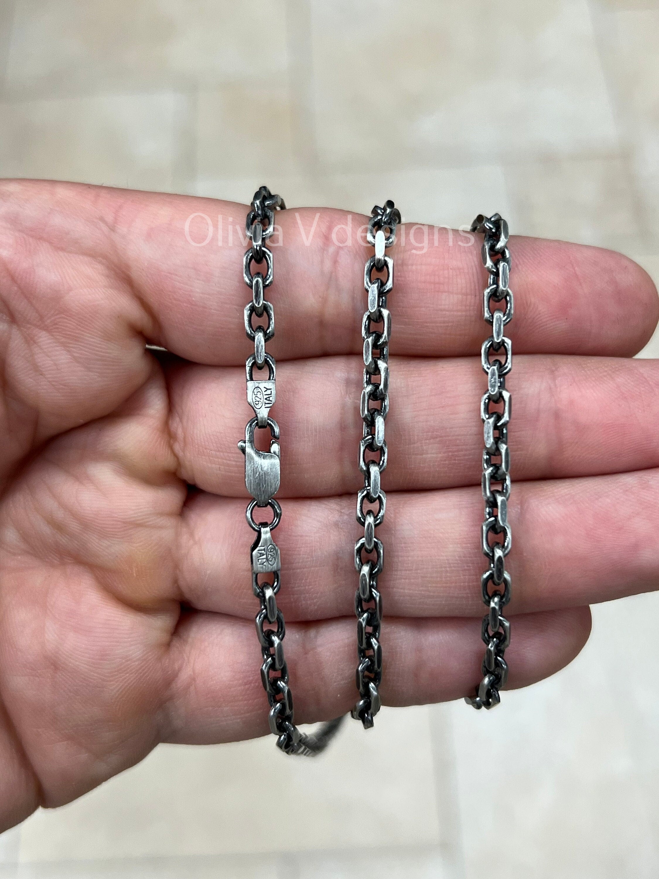 925 Sterling Silver Anchor Forzentina Link Necklace 3.5mm Oxidized Finish, Sterling Silver, Necklace, Men Women , Italian