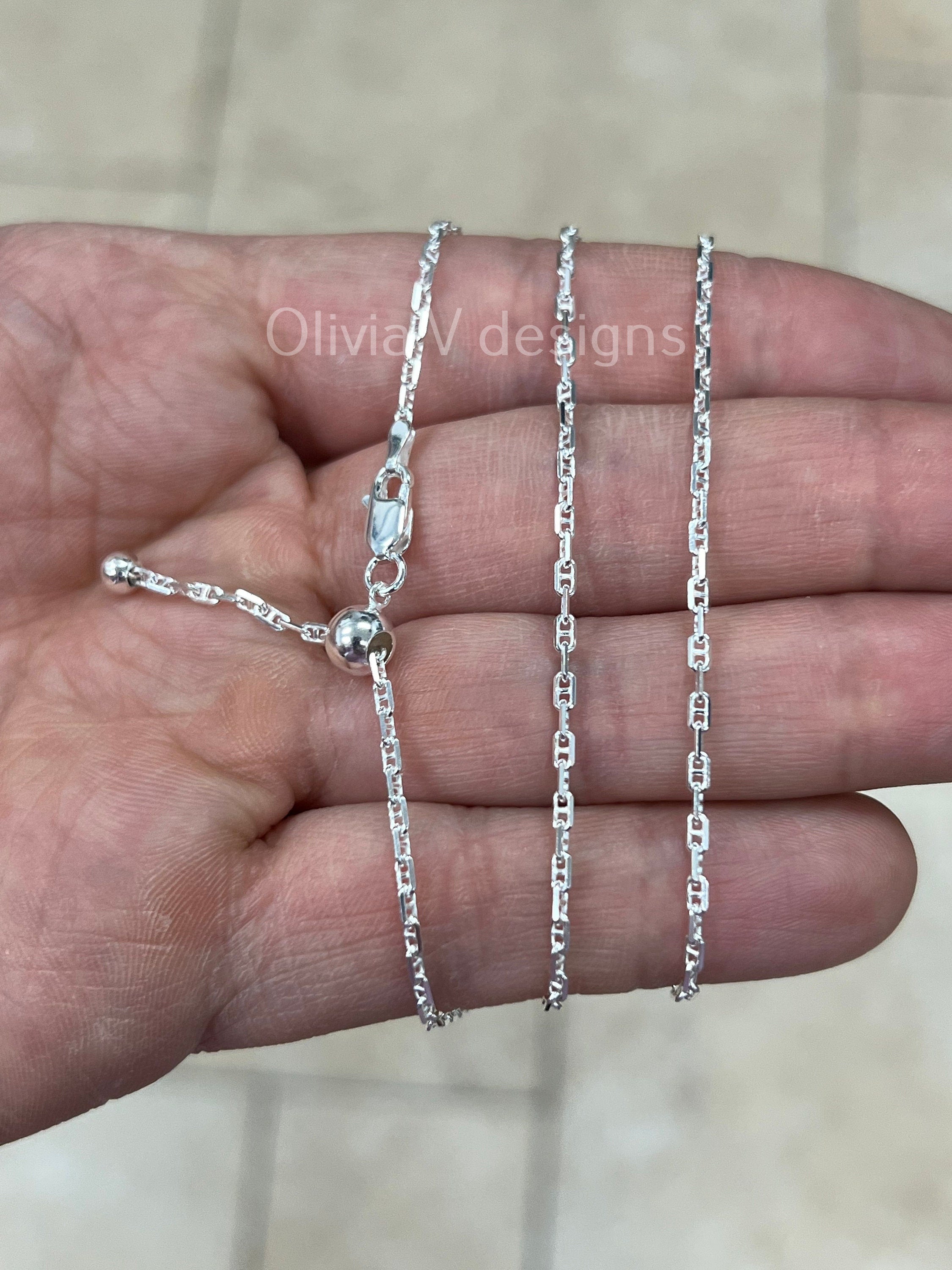 925 Sterling Silver Anchor Mariner Link Adjustable Chain Necklace 24" 2mm, 925 Sterling Silver, Anchor Chain