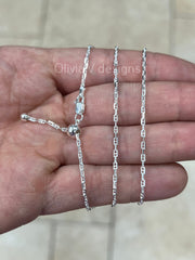 925 Sterling Silver Anchor Mariner Link Adjustable Chain Necklace 24" 2mm, 925 Sterling Silver, Anchor Chain