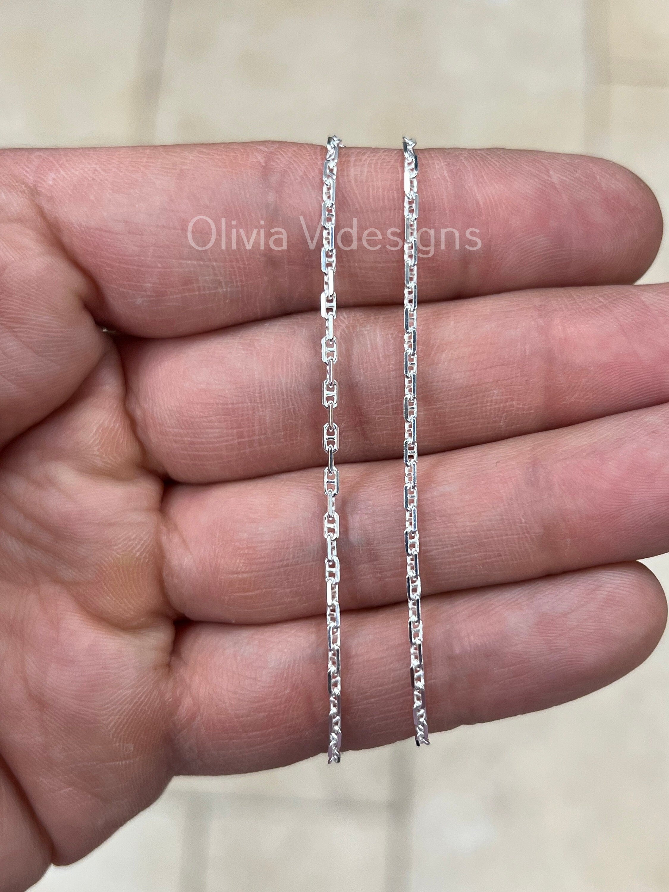925 Sterling Silver Anchor Mariner Link Adjustable Chain Necklace 24" 2mm, 925 Sterling Silver, Anchor Chain