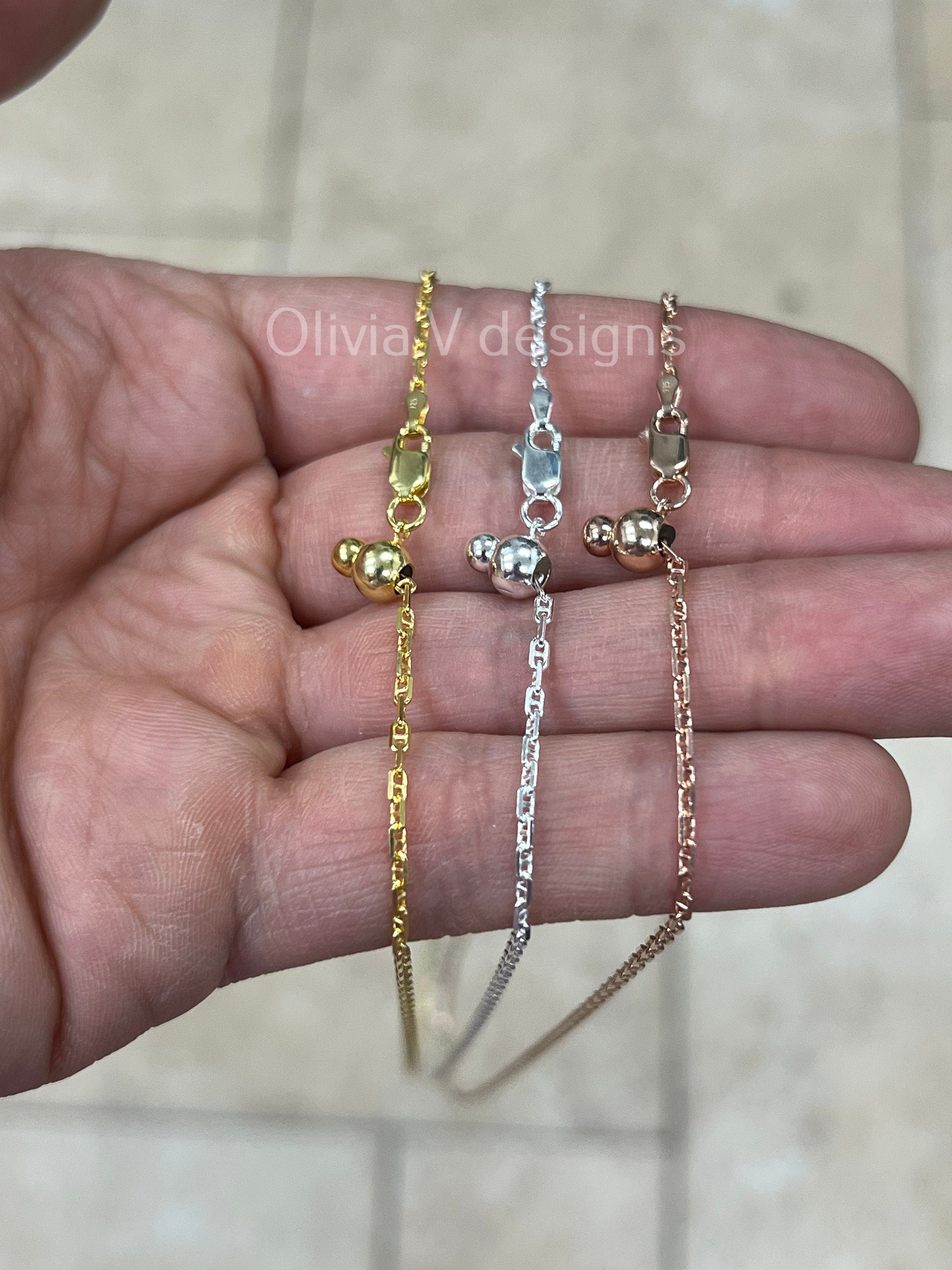 925 Sterling Silver Anchor Mariner Link Adjustable Chain Necklace 24" 2mm, Anchor Chain, 14k Yellow Gold, 14k Rose Gold, Silver