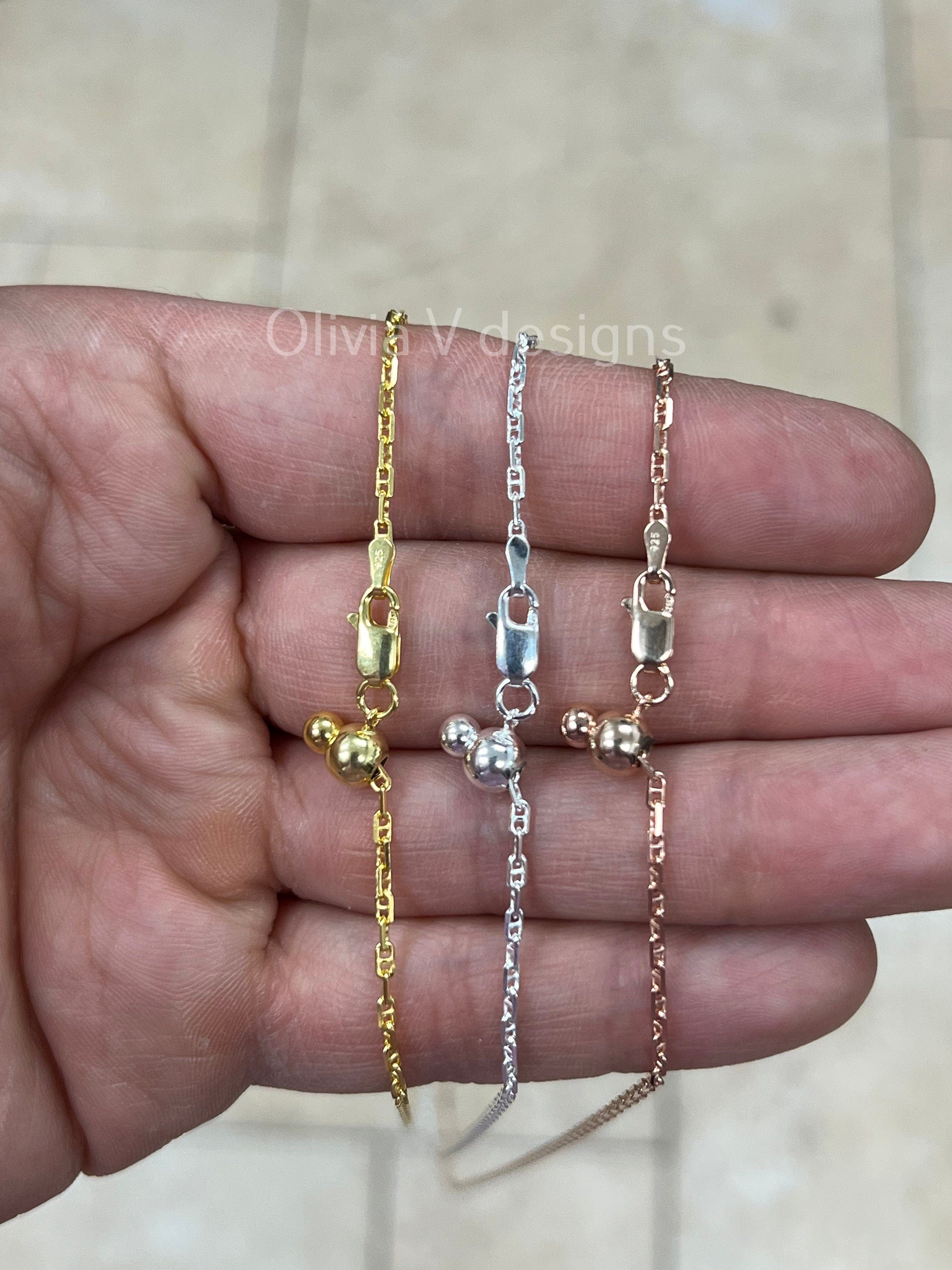 925 Sterling Silver Anchor Mariner Link Adjustable Chain Necklace 24" 2mm, Anchor Chain, 14k Yellow Gold, 14k Rose Gold, Silver