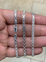 925 Sterling Silver Bismark Bizmark Diamond Cut Chain Necklace Italy 5mm , Lobster Clasp, New, Italy, Gift, Men, Woman