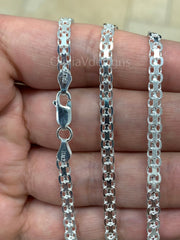 925 Sterling Silver Bismark Bizmark Diamond Cut Chain Necklace Italy 5mm , Lobster Clasp, New, Italy, Gift, Men, Woman