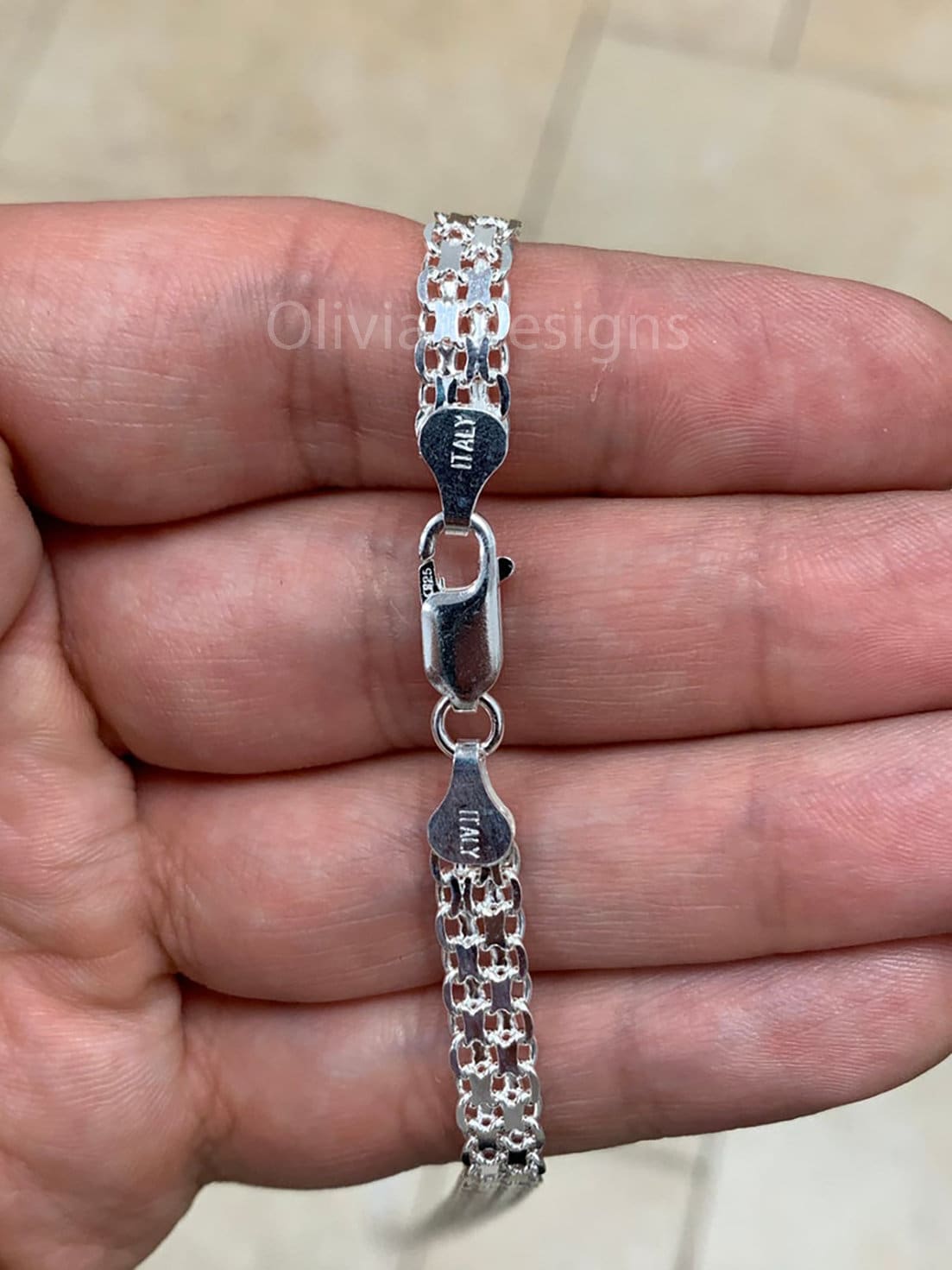 925 Sterling Silver Bismark Bizmark Diamond Cut Chain Necklace Italy 6mm  Lobster Clasp, New, Italy, Gift, Men, Woman