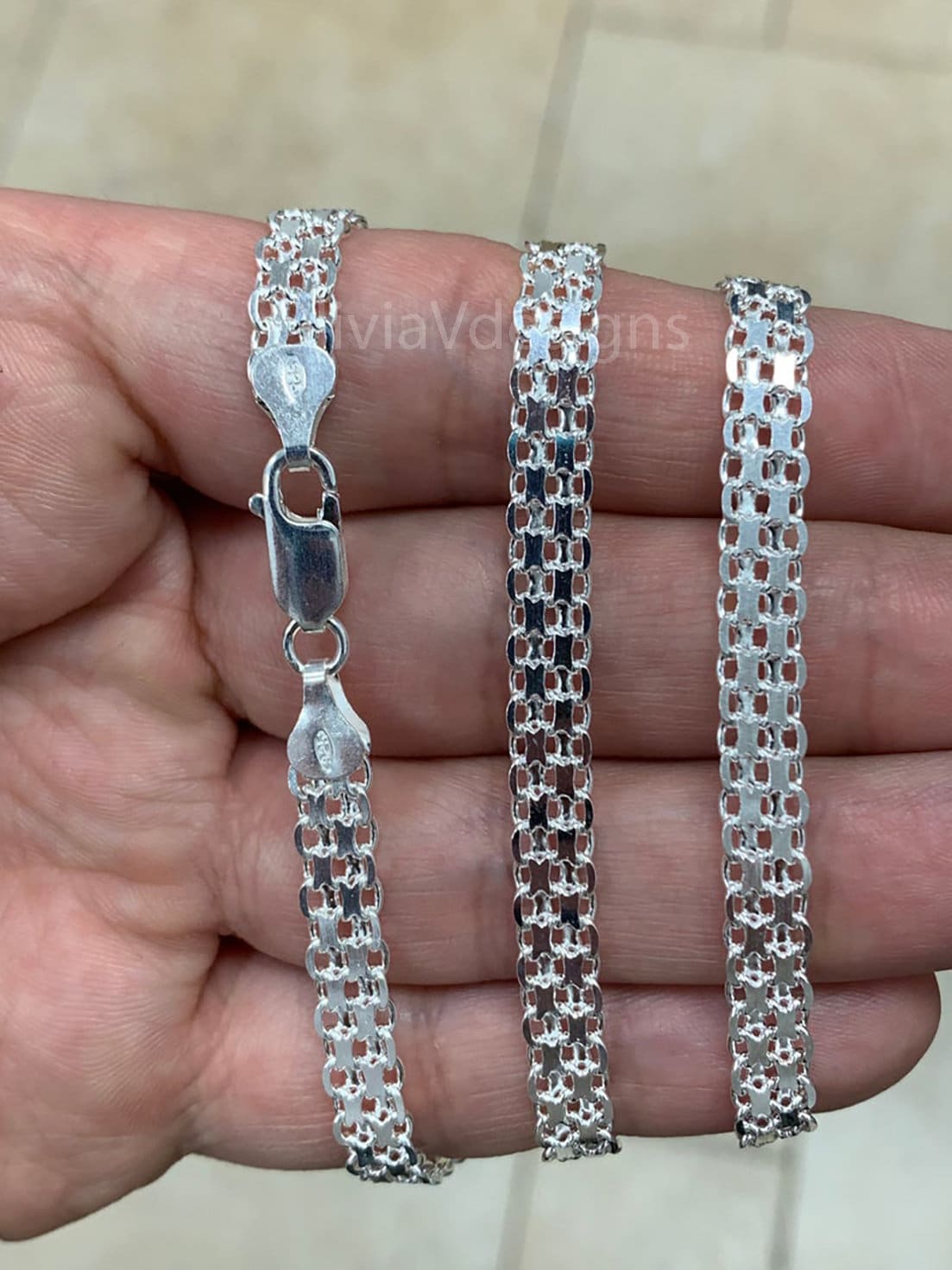 925 Sterling Silver Bismark Bizmark Diamond Cut Chain Necklace Italy 6mm  Lobster Clasp, New, Italy, Gift, Men, Woman