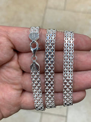 925 Sterling Silver Bismark Bizmark Diamond Cut Chain Necklace Italy 8mm , Lobster Clasp, New, Italy, Gift, Men, Woman