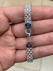 925 Sterling Silver Bismark Bizmark Diamond Cut Chain Necklace Italy 8mm , Lobster Clasp, New, Italy, Gift, Men, Woman