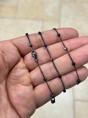 925 Sterling Silver Black Rhodium 1.2mm Diamond Cut Station Bead With 3mm Moon Cut Necklace - Genuine 925 - Made In Italy