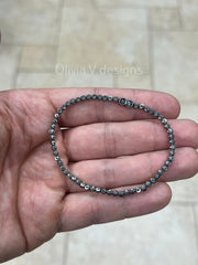 925 Sterling Silver Black Rhodium 3mm Moon Cut Ball Bead Elastic Bracelet, Genuine 925 - Solid 925 - Made In Italy - Beautiful Shine