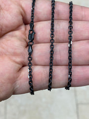 925 Sterling Silver Black Rhodium Anchor Forzata Link Cable 2.5mm Chain, 16''-30'' , Made In Italy