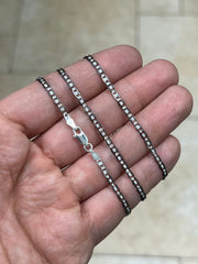925 Sterling Silver Black Rhodium Flat Mariner Chain 3mm 16",18",20",24" - Genuine 925 Silver - Black Mariner Chain