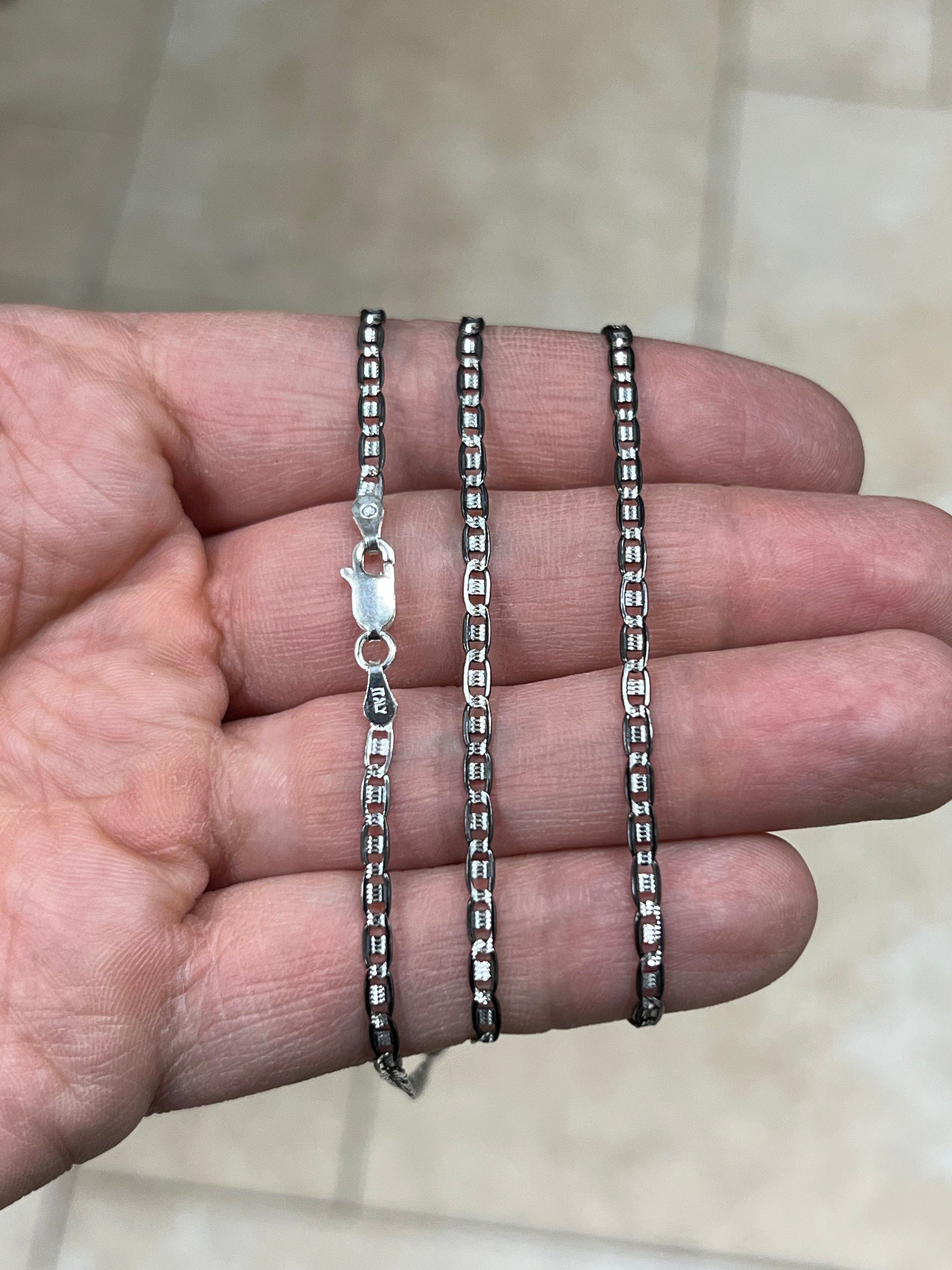 925 Sterling Silver Black Rhodium Flat Mariner Chain 3mm 16",18",20",24" - Genuine 925 Silver - Black Mariner Chain