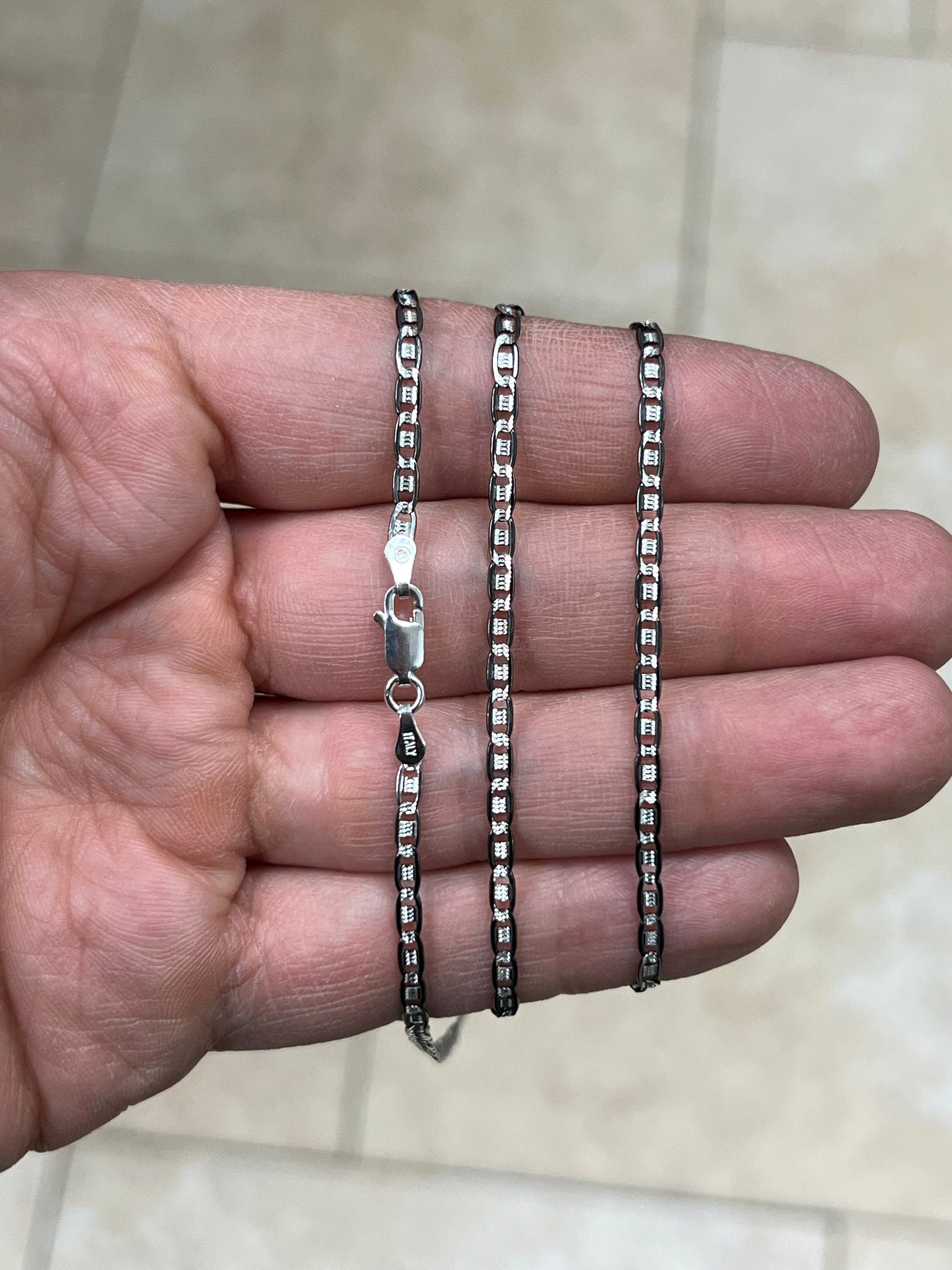 925 Sterling Silver Black Rhodium Flat Mariner Chain 3mm 16",18",20",24" - Genuine 925 Silver - Black Mariner Chain