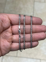 925 Sterling Silver Black Rhodium Flat Mariner Chain 3mm 16",18",20",24" - Genuine 925 Silver - Black Mariner Chain