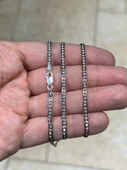 925 Sterling Silver Black Rhodium Flat Mariner Chain 3mm 16",18",20",24" - Genuine 925 Silver - Black Mariner Chain