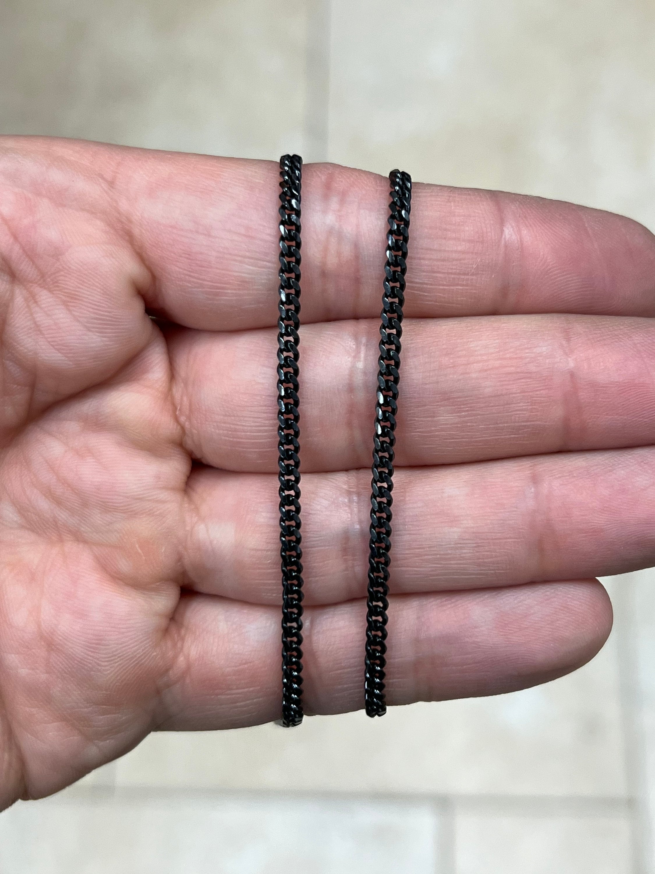 925 Sterling Silver Black Rhodium Italian Solid Cuban Curb Link Chain 16'' 18'' 20'' 22'' 24'' 26'' 28'' 30'' 2.50MM Chain For Men, Black