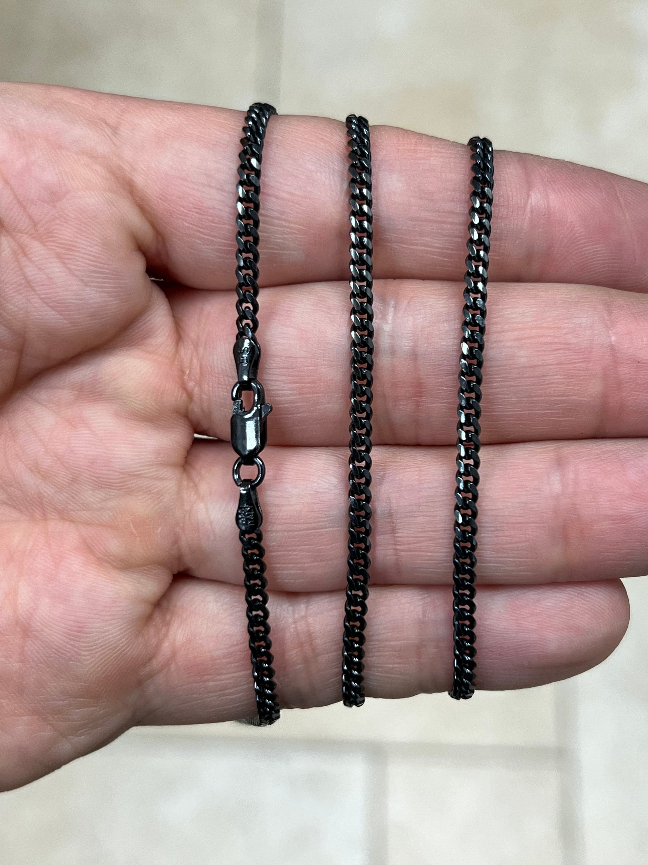 925 Sterling Silver Black Rhodium Italian Solid Cuban Curb Link Chain 16'' 18'' 20'' 22'' 24'' 26'' 28'' 30'' 2.50MM Chain For Men, Black