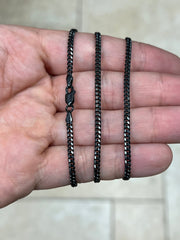 925 Sterling Silver Black Rhodium Italian Solid Cuban Curb Link Chain 16'' 18'' 20'' 22'' 24'' 26'' 28'' 30'' 2.50MM Chain For Men, Black