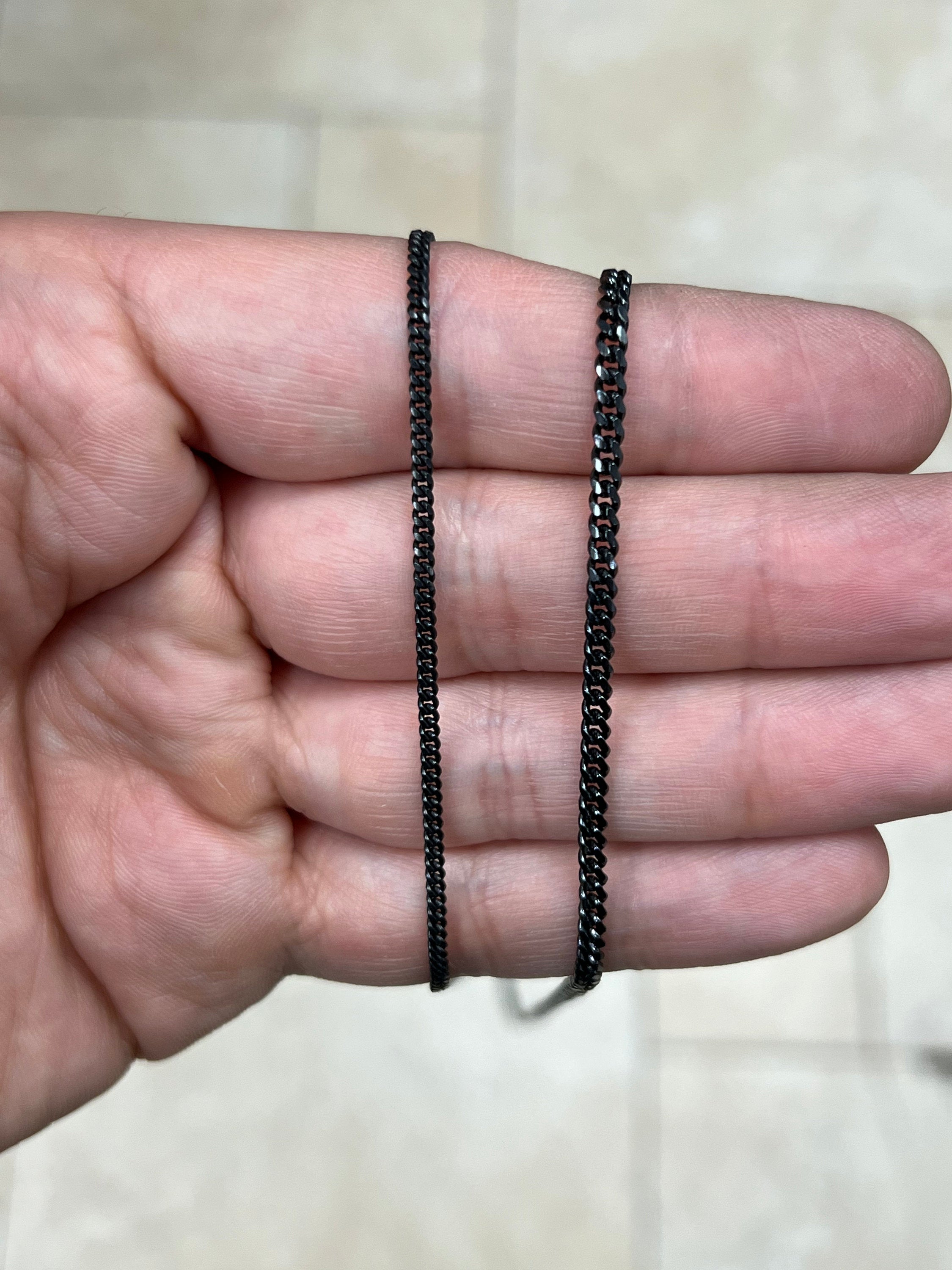 925 Sterling Silver Black Rhodium Italian Solid Cuban Curb Link Chain 16'' 18'' 20'' 22'' 24'' 30'' 2.00mm 2.5mm Chain For Men, Gift, Black