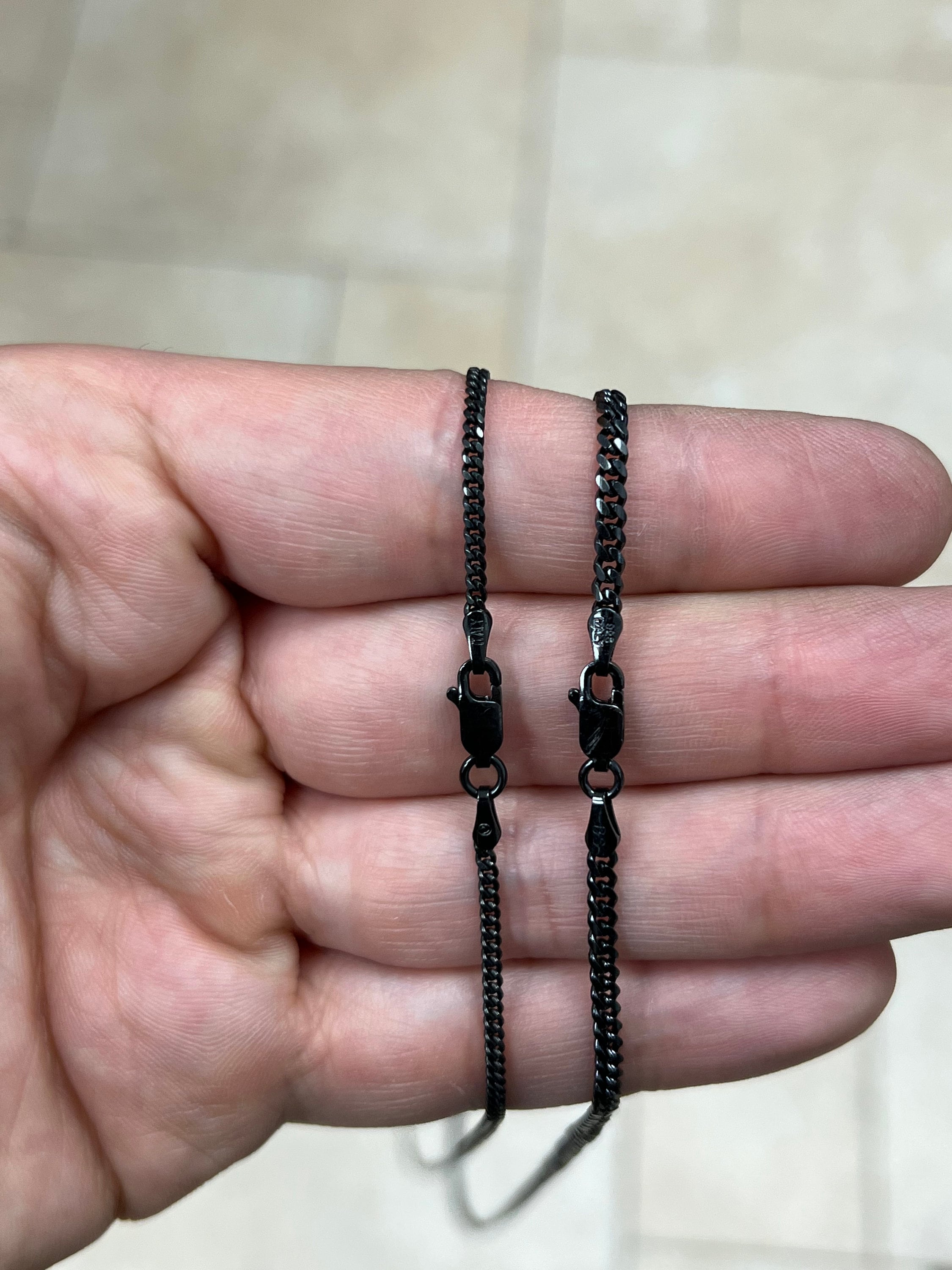 925 Sterling Silver Black Rhodium Italian Solid Cuban Curb Link Chain 16'' 18'' 20'' 22'' 24'' 30'' 2.00mm 2.5mm Chain For Men, Gift, Black