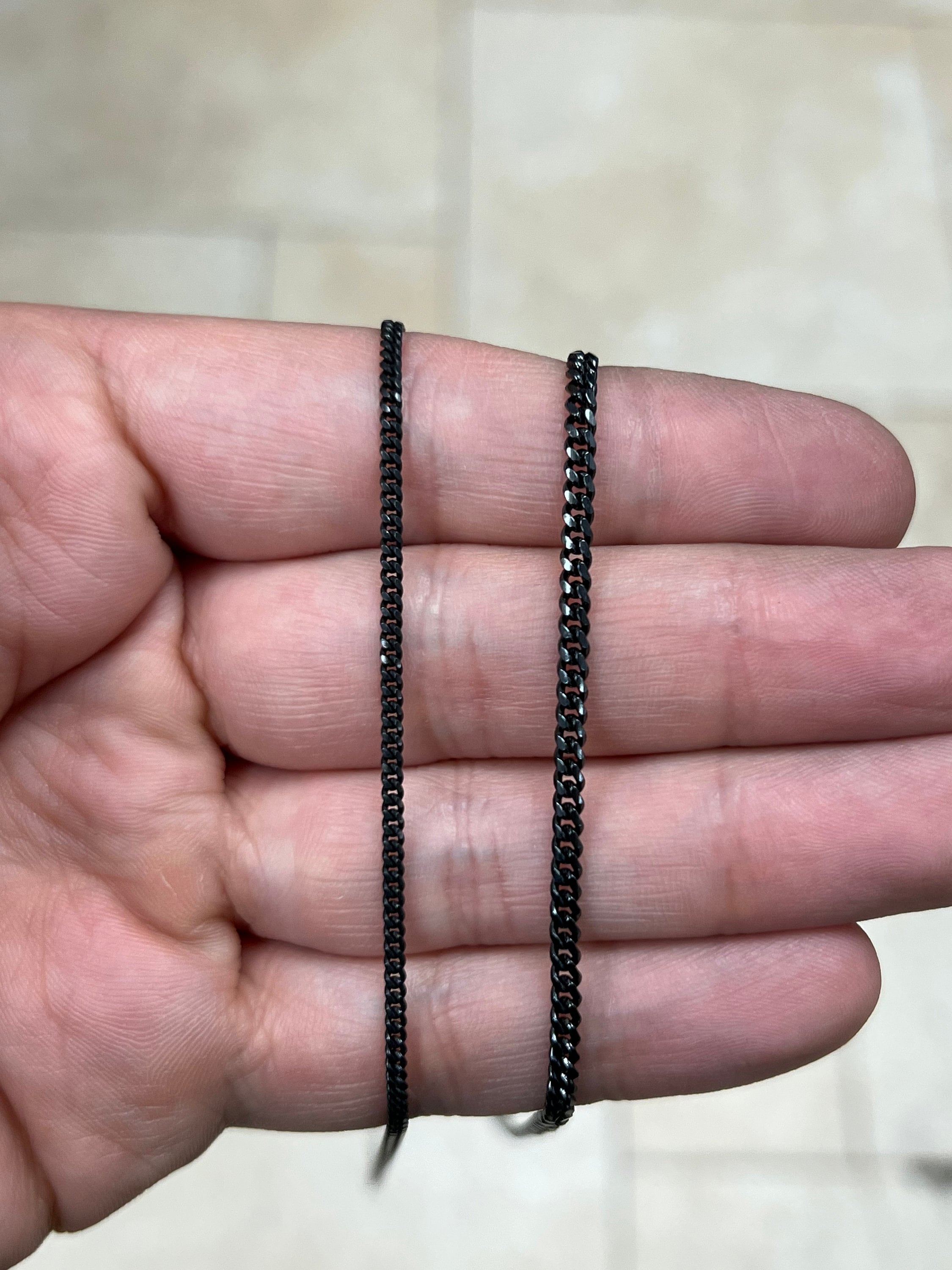 925 Sterling Silver Black Rhodium Italian Solid Cuban Curb Link Chain 16'' 18'' 20'' 22'' 24'' 30'' 2.00mm 2.5mm Chain For Men, Gift, Black