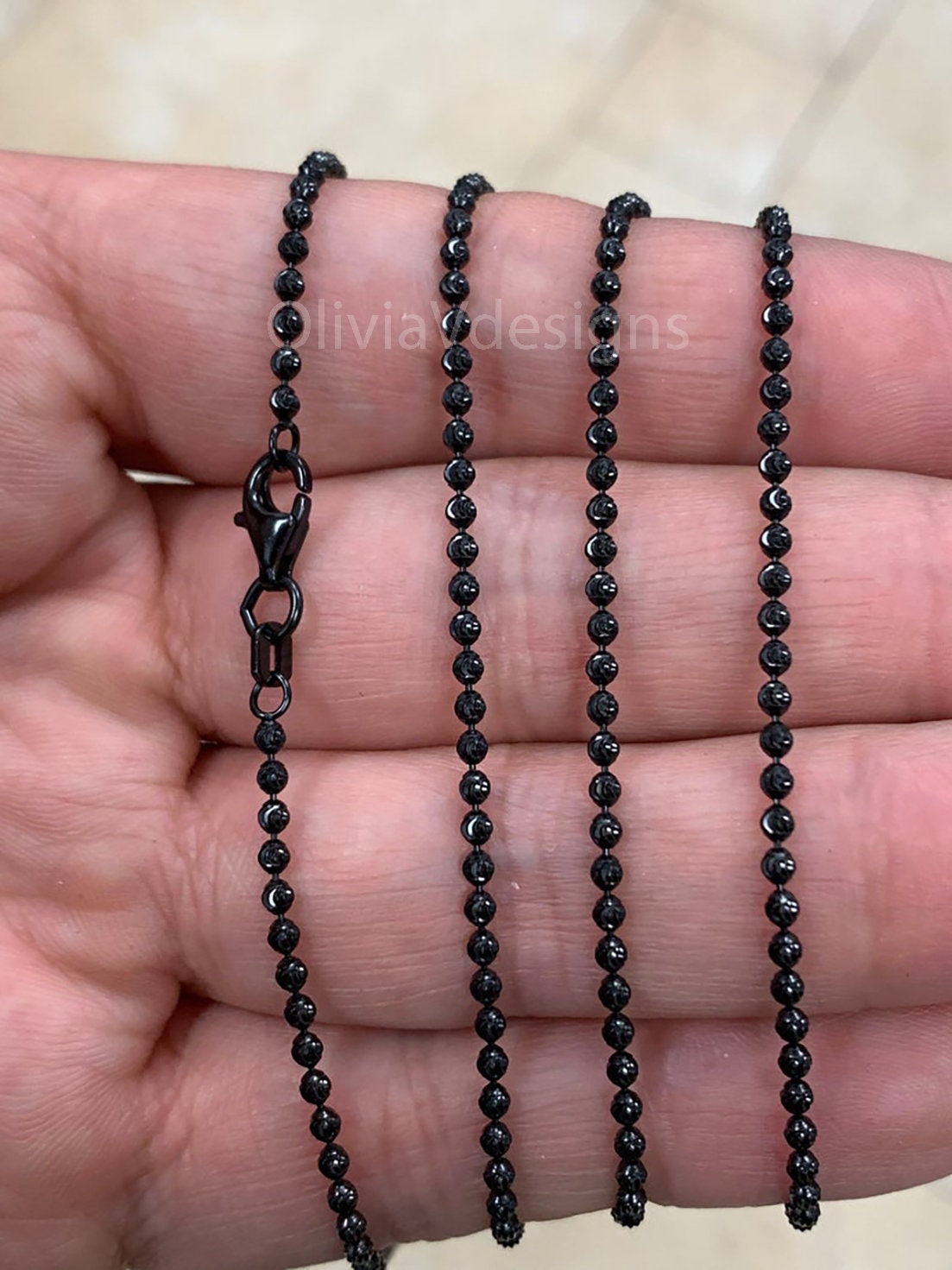 925 Sterling Silver Black Rhodium Moon Cut Ball Bead Chain 2.00mm Necklace 16''-36''  - Genuine 925 - Solid 925 - Made In Italy - Black