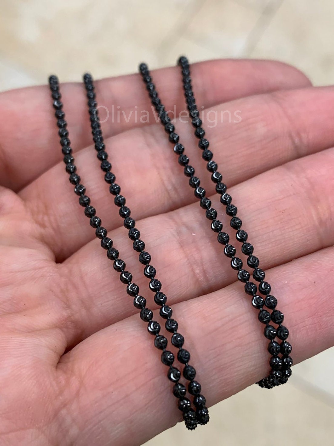 925 Sterling Silver Black Rhodium Moon Cut Ball Bead Chain 2.00mm Necklace 16''-36''  - Genuine 925 - Solid 925 - Made In Italy - Black