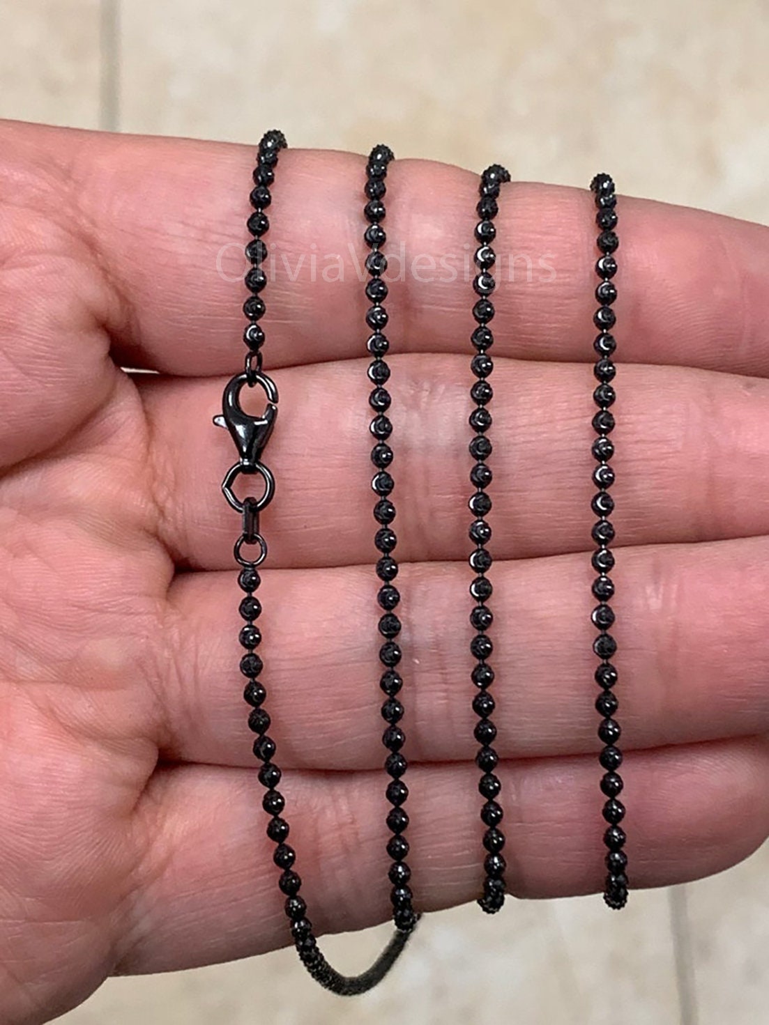 925 Sterling Silver Black Rhodium Moon Cut Ball Bead Chain 2.00mm Necklace 16''-36''  - Genuine 925 - Solid 925 - Made In Italy - Black