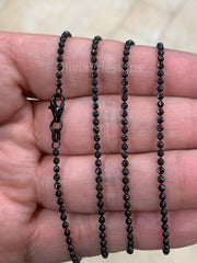 925 Sterling Silver Black Rhodium Moon Cut Ball Bead Chain 2.00mm Necklace 16''-36''  - Genuine 925 - Solid 925 - Made In Italy - Black