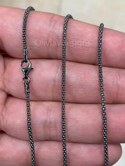 925 Sterling Silver Black Rhodium Popcorn Coreana Chain 1.8mm, Bali Woven Chain, Black Chain Necklace, Rustic Chain For Pendants, 925