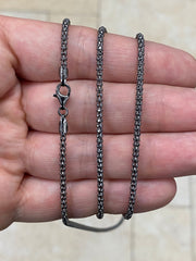 925 Sterling Silver Black Rhodium Popcorn Coreana Chain 2.5mm, Bali Woven Chain, Black Chain Necklace, Rustic Chain For Pendants, 925