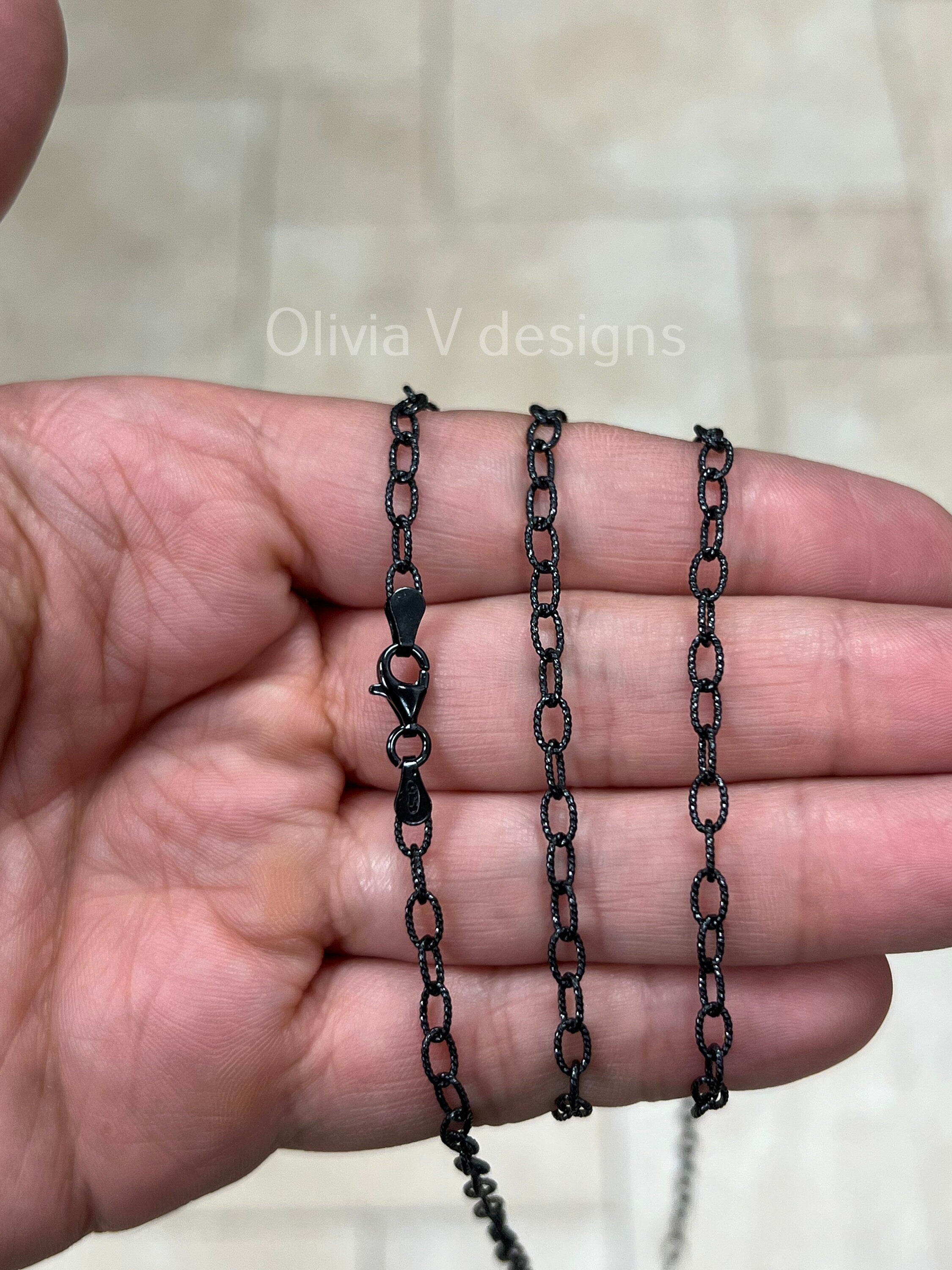 925 Sterling Silver Black Rhodium Rolo Chain Diamond Cut, Sterling Belcher Chain, 4mm 16 18 20 22 24 30 - Made In Italy - 925 Sterling