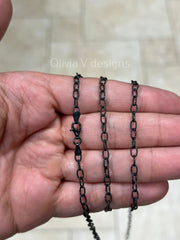 925 Sterling Silver Black Rhodium Rolo Chain Diamond Cut, Sterling Belcher Chain, 4mm 16 18 20 22 24 30 - Made In Italy - 925 Sterling