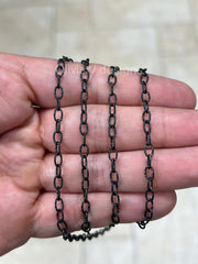 925 Sterling Silver Black Rhodium Rolo Chain Diamond Cut, Sterling Belcher Chain, 4mm 16 18 20 22 24 30 - Made In Italy - 925 Sterling