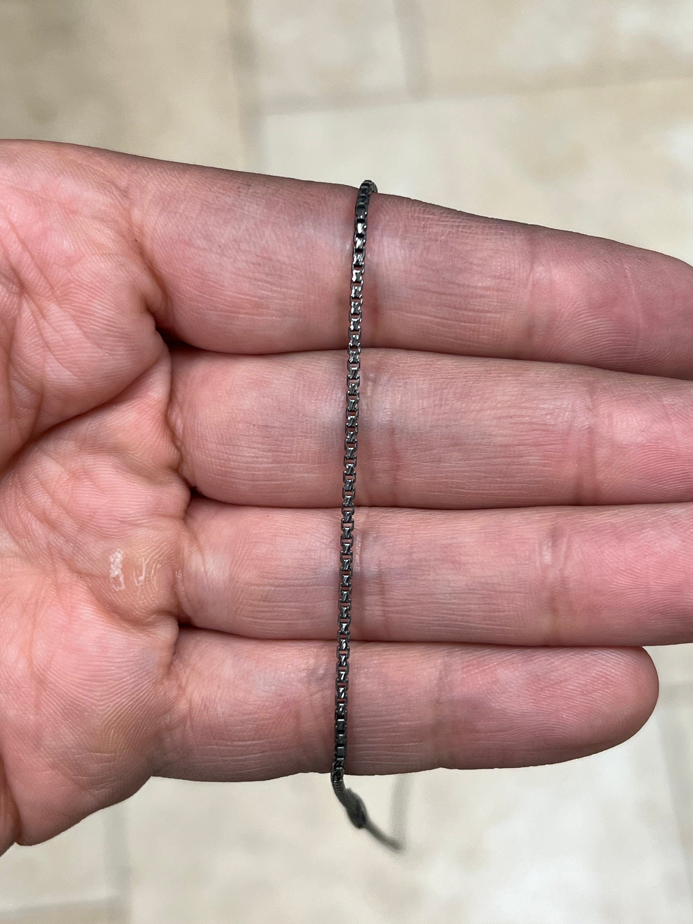925 Sterling Silver Black Rhodium Round Box Riga Chain 1.50mm Necklace,925 Sterling Silver, Diamond Cut, Italy