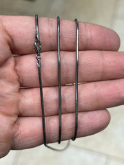 925 Sterling Silver Black Rhodium Round Snake Chain necklaces 1.4mm 16",18",20",22'',24",30" - Genuine 925 Silver - Black Snake Chain