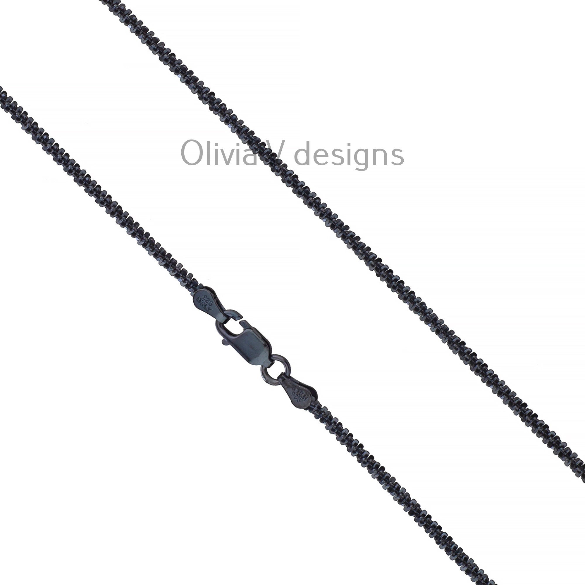 925 Sterling Silver Black Rhodium Sparkle Glitter Margarita Twisted Rock Chain 2.50mm Necklace,925 Sterling Silver, Diamond Cut, Italy