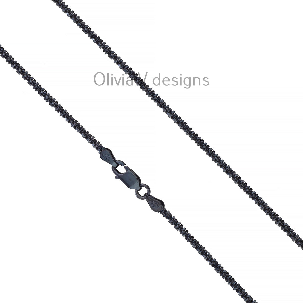 925 Sterling Silver Black Rhodium Sparkle Glitter Margarita Twisted Rock Chain 2.50mm Necklace,925 Sterling Silver, Diamond Cut, Italy