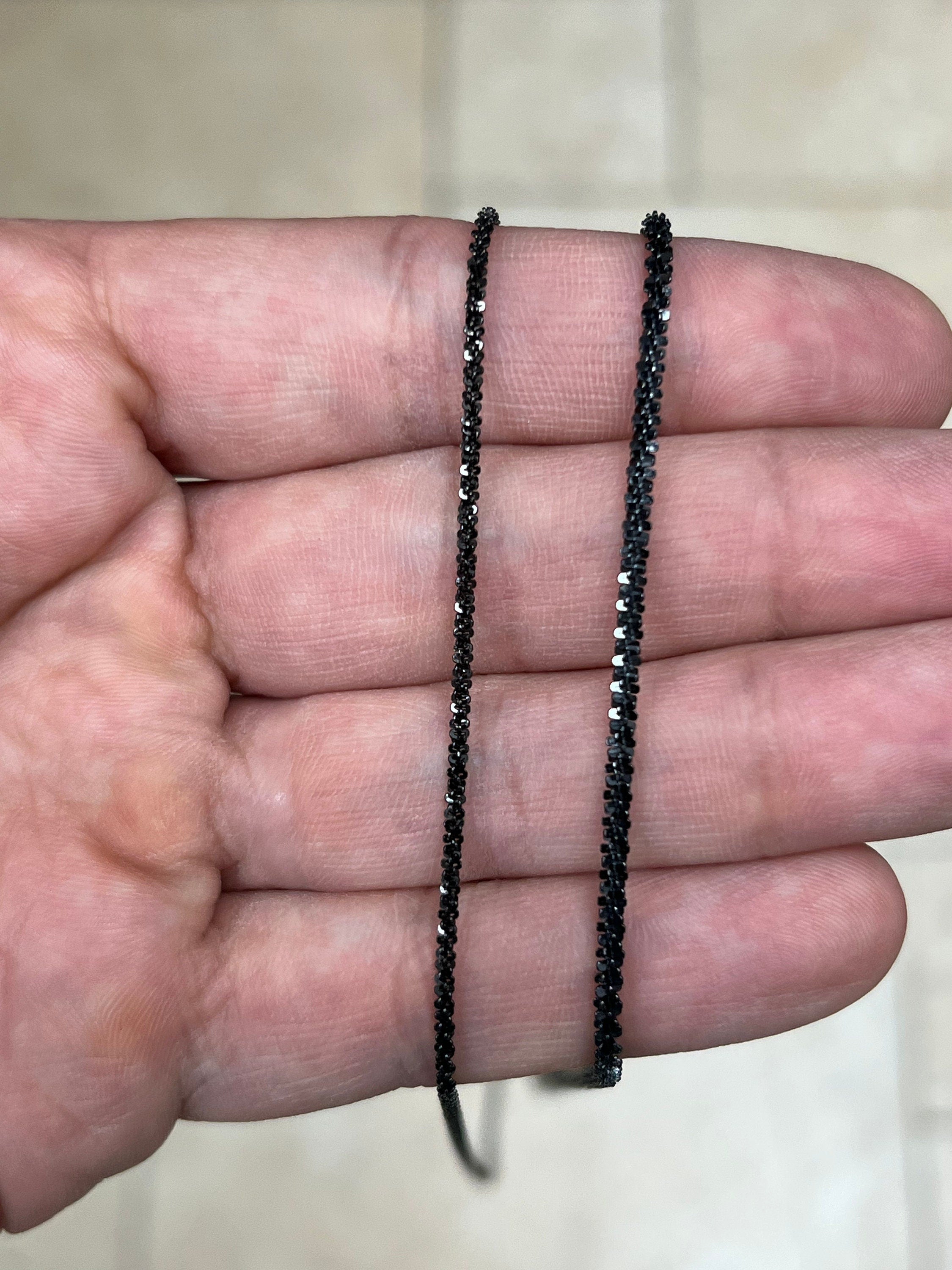 925 Sterling Silver Black Rhodium Sparkle Glitter Margarita Twisted Rock Chain 2mm 2.5mm Necklace,925 Sterling Silver, Diamond Cut, Italy
