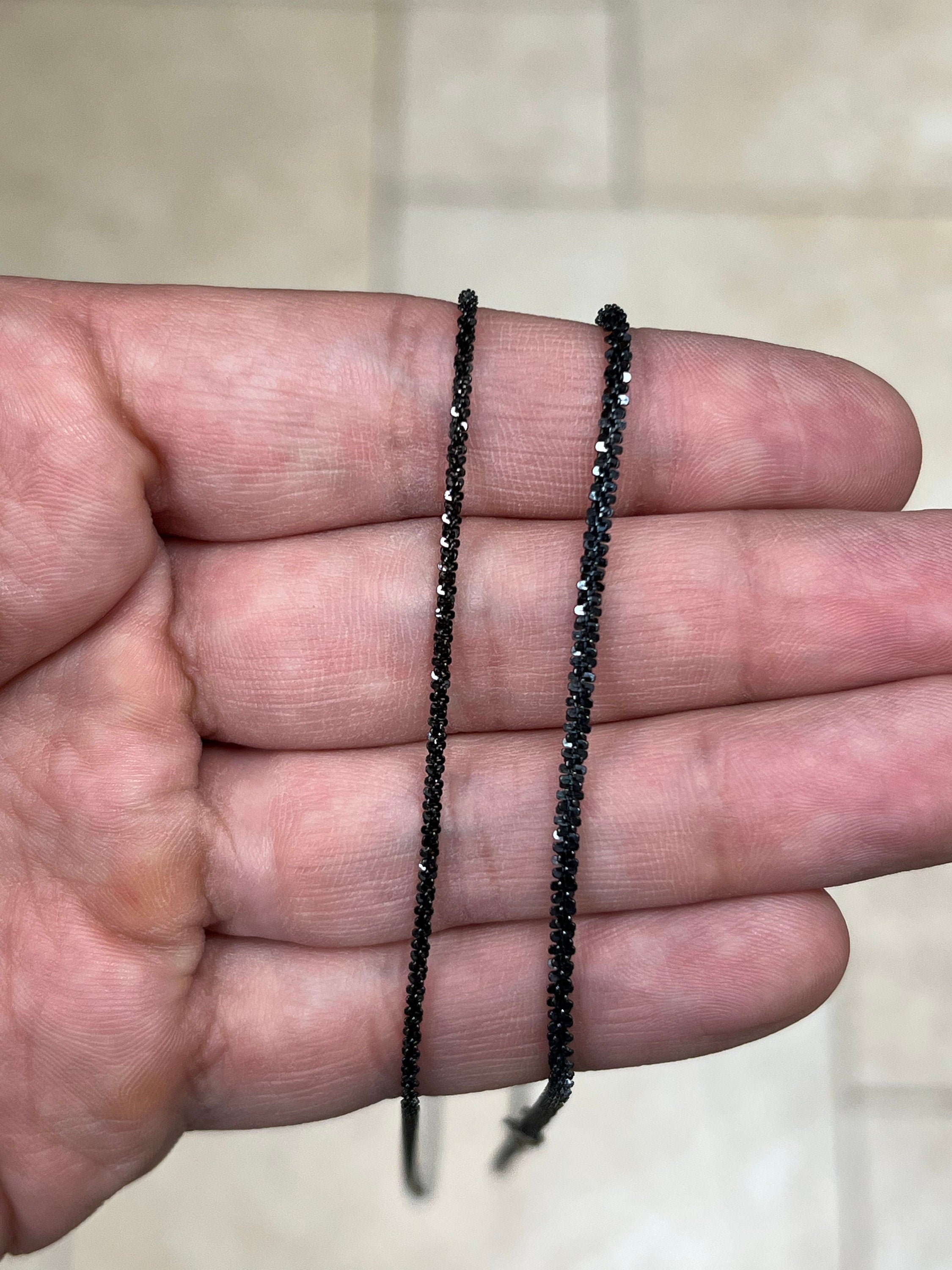 925 Sterling Silver Black Rhodium Sparkle Glitter Margarita Twisted Rock Chain 2mm 2.5mm Necklace,925 Sterling Silver, Diamond Cut, Italy