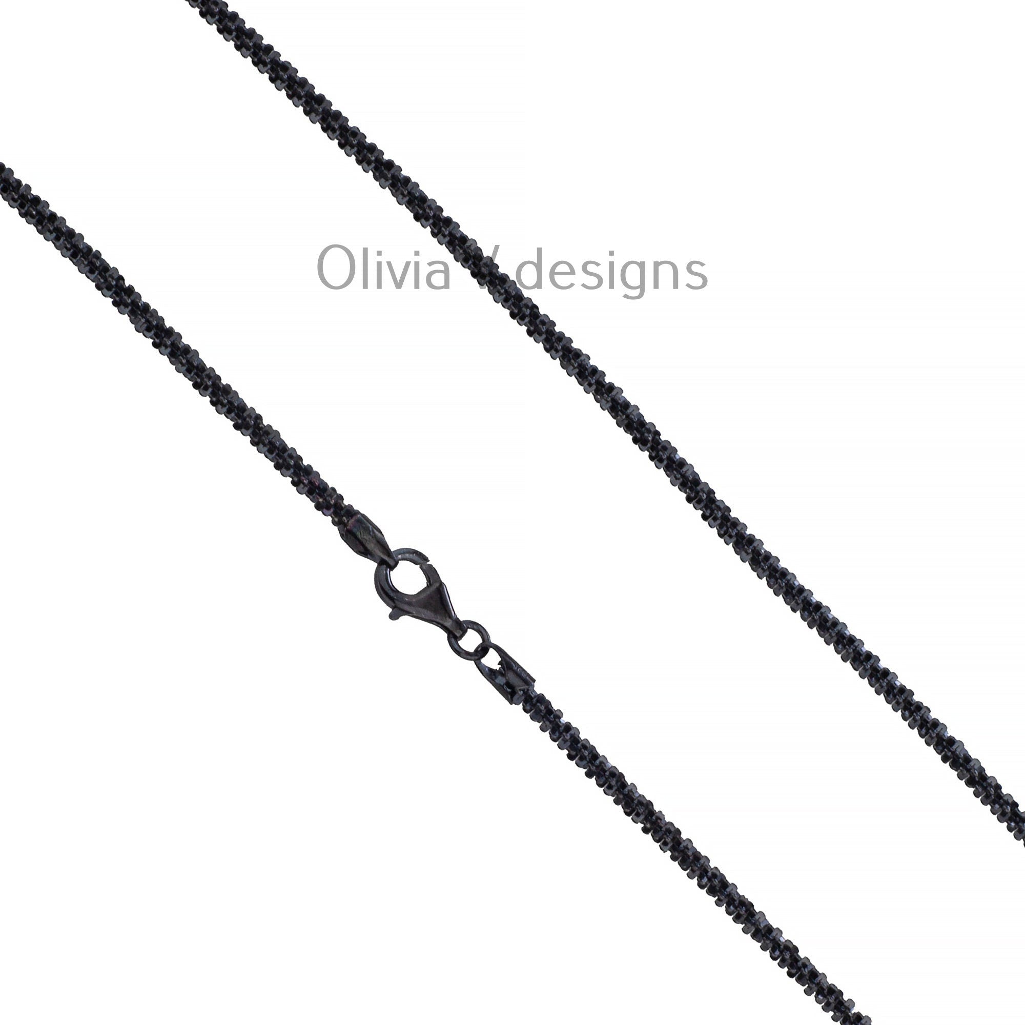 925 Sterling Silver Black Rhodium Sparkle Glitter Margarita Twisted Rock Chain 3mm Necklace,925 Sterling Silver, Diamond Cut, Italy