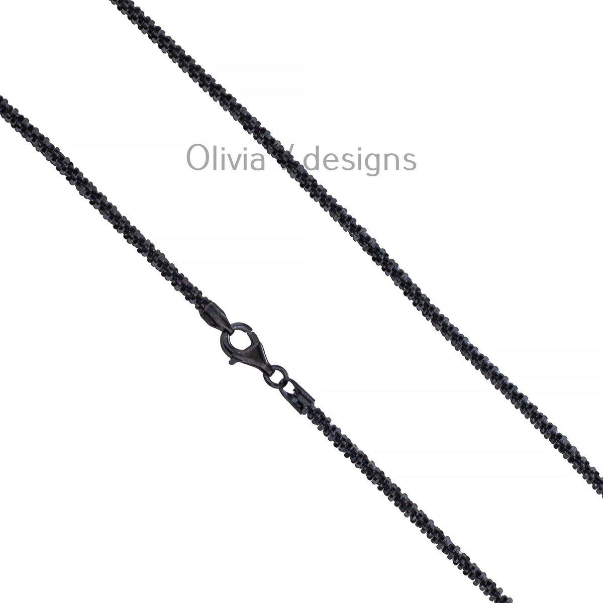 925 Sterling Silver Black Rhodium Sparkle Glitter Margarita Twisted Rock Chain 3mm Necklace,925 Sterling Silver, Diamond Cut, Italy