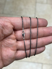 925 Sterling Silver Black Rhodium Spiga Wheat Chain necklaces 1mm 16",18",20",24",30" - Genuine 925 Silver - Black Spiga Chain
