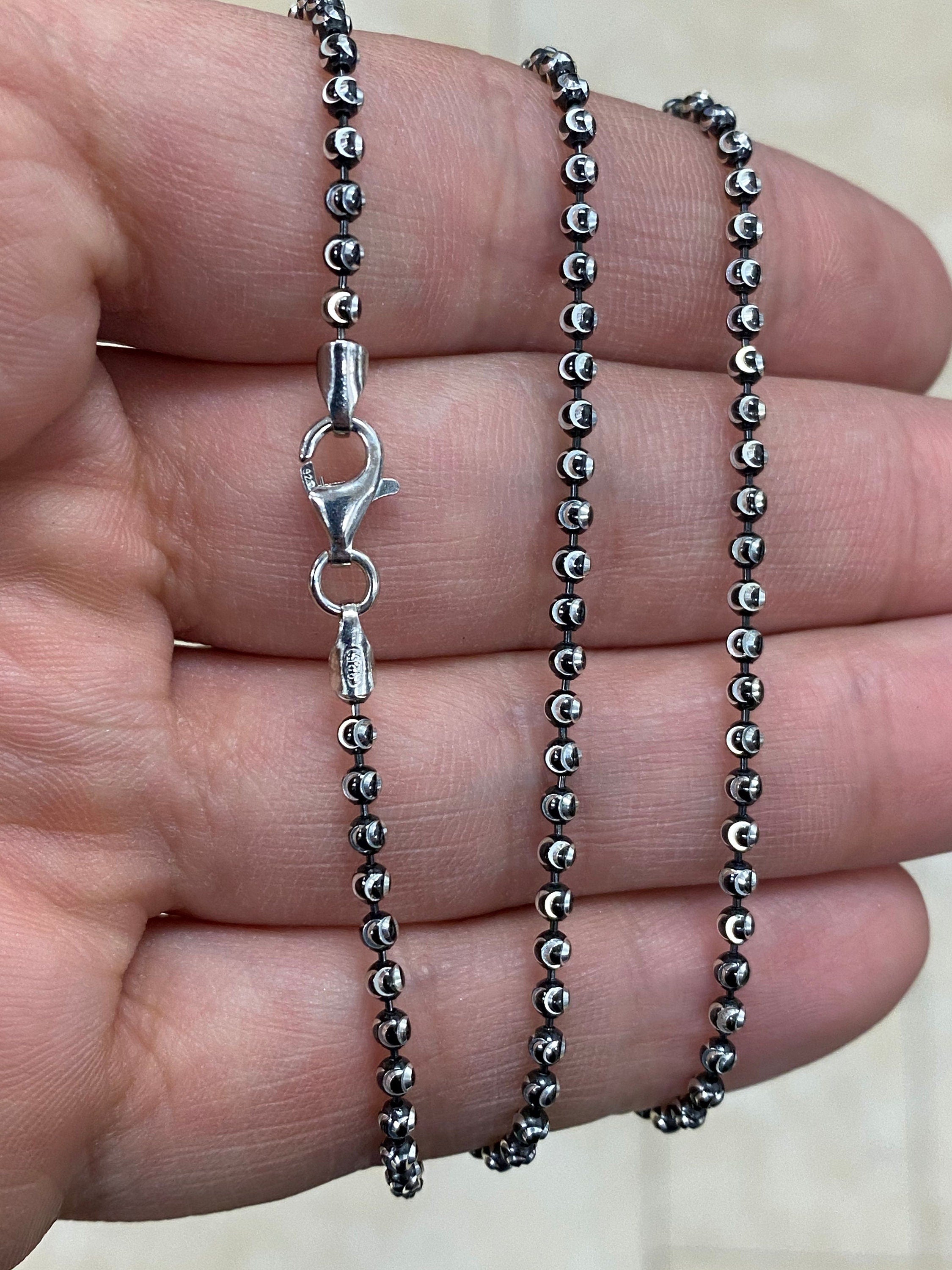 925 Sterling Silver Black White Moon Cut Ball Bead Chain 2.50mm Necklace - Genuine 925 - Solid 925 - Made In Italy - Black