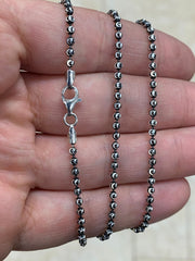 925 Sterling Silver Black White Moon Cut Ball Bead Chain 2.50mm Necklace - Genuine 925 - Solid 925 - Made In Italy - Black