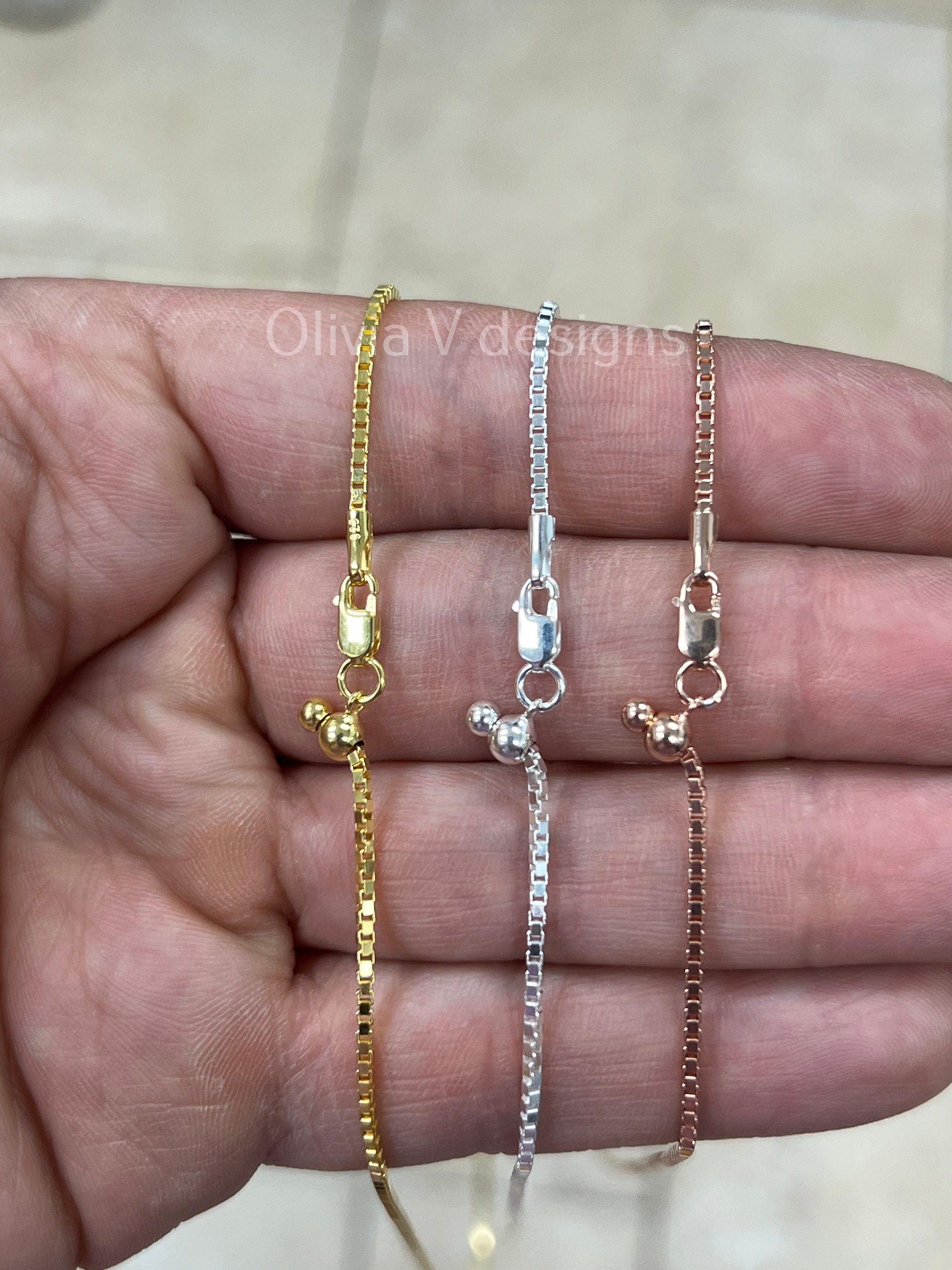 925 Sterling Silver Box Adjustable 1.3mm Chain, Silver, 14k Yellow Gold, 14k Rose Gold, Sterling Silver Chain, 925 Sterling Silver