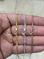 925 Sterling Silver Box Adjustable 1.3mm Chain, Silver, 14k Yellow Gold, 14k Rose Gold, Sterling Silver Chain, 925 Sterling Silver