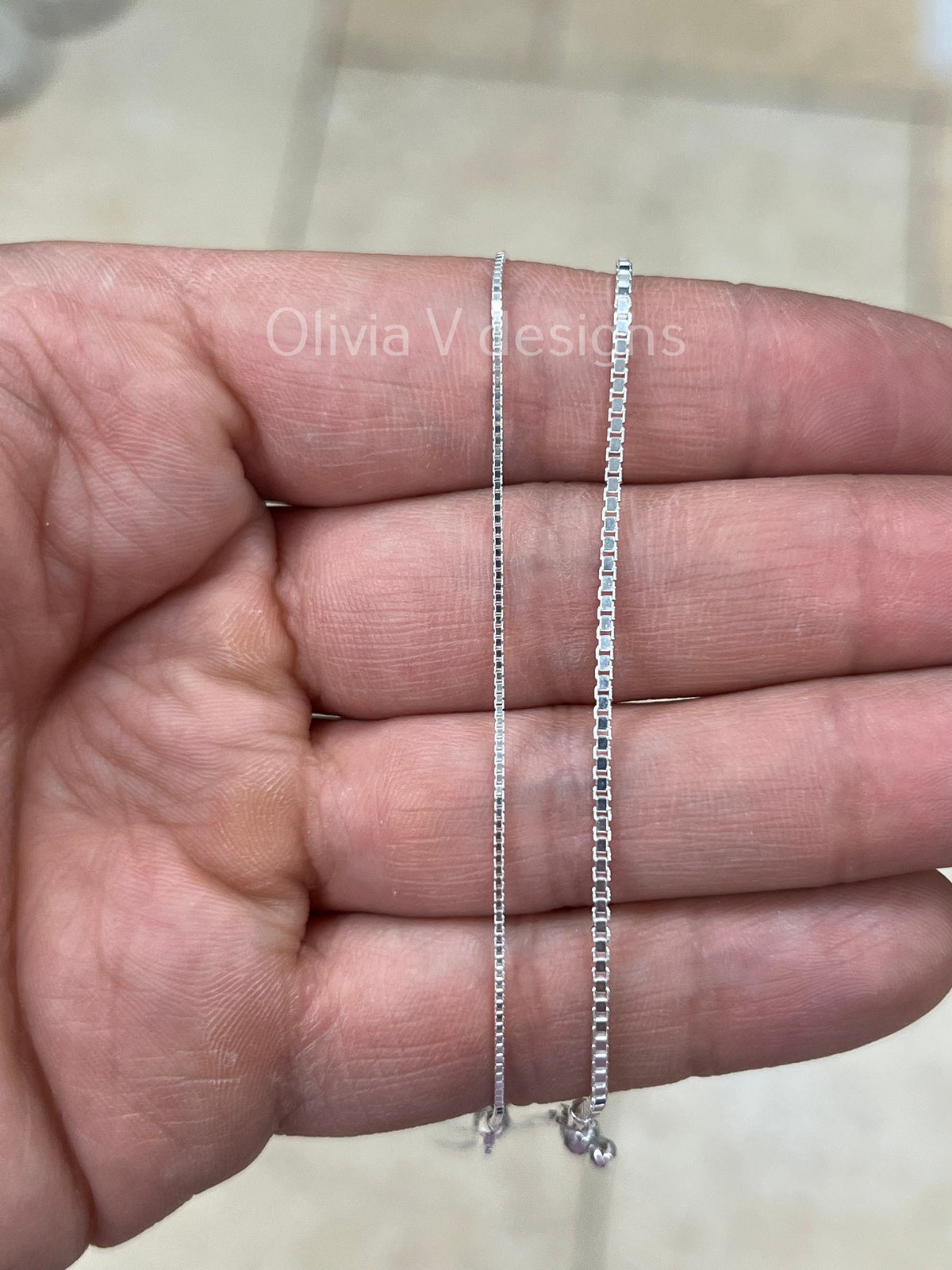 925 Sterling Silver Box  Adjustable 1mm 1.3mm Chain, Silver, Sterling Silver Chain, 925 Sterling Silver