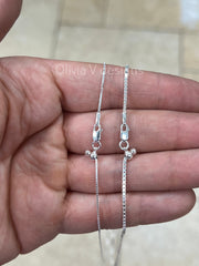 925 Sterling Silver Box  Adjustable 1mm 1.3mm Chain, Silver, Sterling Silver Chain, 925 Sterling Silver